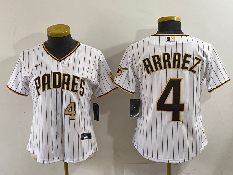 Youth 2025 San Diego Padres #4 Arraez White Stripe Game Nike MLB Jersey style 2